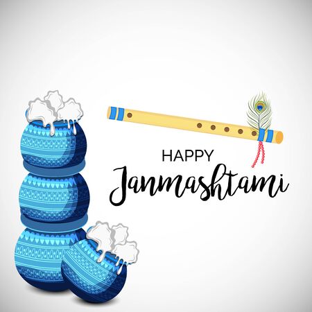 Vector illustration of a Poster or Banner for Indian festival For Happy Janmashtami Celebration.のイラスト素材
