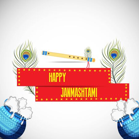 Vector illustration of a Poster or Banner for Indian festival For Happy Janmashtami Celebration.のイラスト素材
