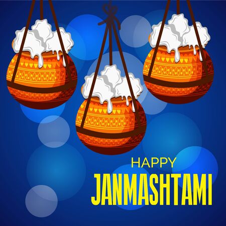 Vector illustration of a Poster or Banner for Indian festival For Happy Janmashtami Celebration.のイラスト素材