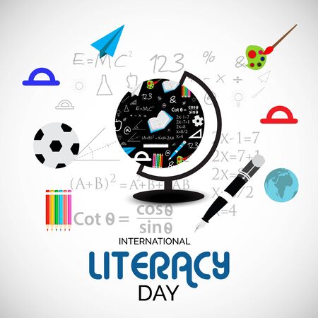 Vector illustration of a background or poster for International Literacy Day.のイラスト素材