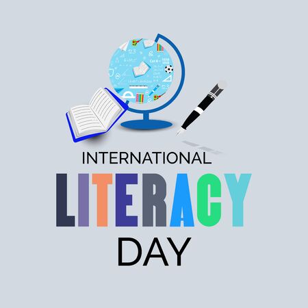 Vector illustration of a background or poster for International Literacy Day.のイラスト素材