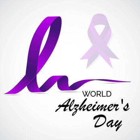 Vector illustration of a Background Or Poster for World Alzheimer's Day with purple awareness ribbon on September 21.のイラスト素材