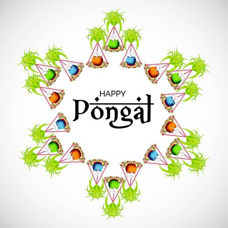 Vector illustration of a background or poster With colorful pots for religious traditional harvest festival Happy Pongal.のイラスト素材