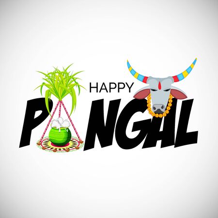 Vector illustration of a background or poster With colorful pots for religious traditional harvest festival Happy Pongal.のイラスト素材