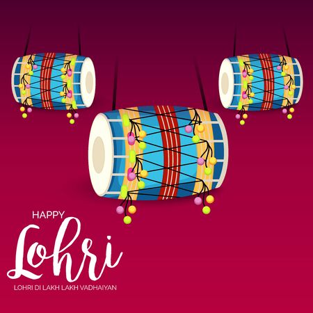 Vector illustration of a banner for Happy Lohri With Punjabi Message Lohri di lakh lakh vadhaiyan meaning Happy wishes for Happy Lohri.のイラスト素材