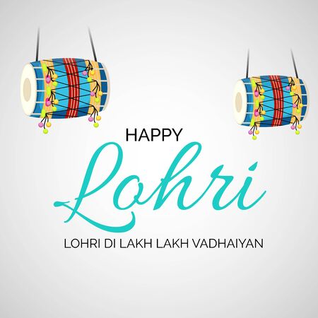 Vector illustration of a banner for Happy Lohri With Punjabi Message Lohri di lakh lakh vadhaiyan meaning Happy wishes for Happy Lohri.のイラスト素材