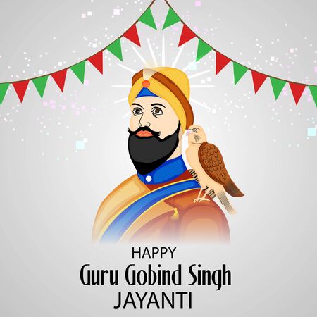 Vector illustration of a background or poster For celebration of Sikh Festival Happy Guru Gobind Singh Jayanti.のイラスト素材