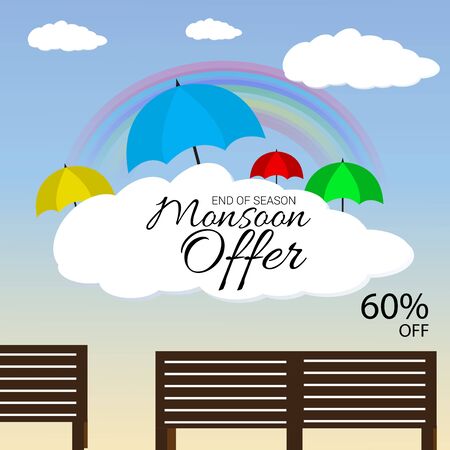 Vector Illustration of a background for Happy Monsoon Sale And Offer.のイラスト素材