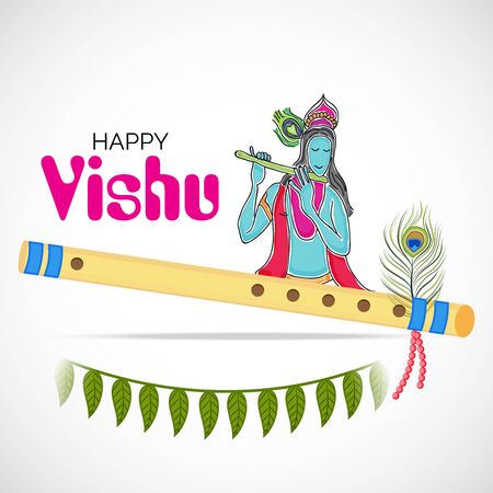 Vector illustration of a Background for Traditional Indian Festival Happy Vishu ( Keralas's New Year) Celebrated in Kerala India.のイラスト素材