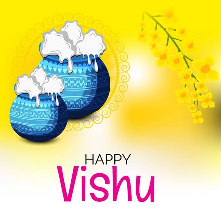Vector illustration of a Background for Traditional Indian Festival Happy Vishu ( Keralas's New Year) Celebrated in Kerala India.のイラスト素材