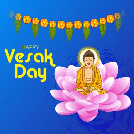 Vector illustration of a background or poster for celebrate Happy Vesak day or Buddha Purnima.のイラスト素材