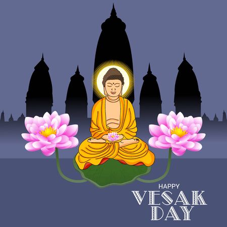 Vector illustration of a background or poster for celebrate Happy Vesak day or Buddha Purnima.のイラスト素材