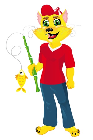 Cat fisherman with a fish のイラスト素材