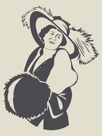 Vintage fashion retro lady with muffのイラスト素材