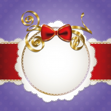 Vintage lace frame with big red bowのイラスト素材