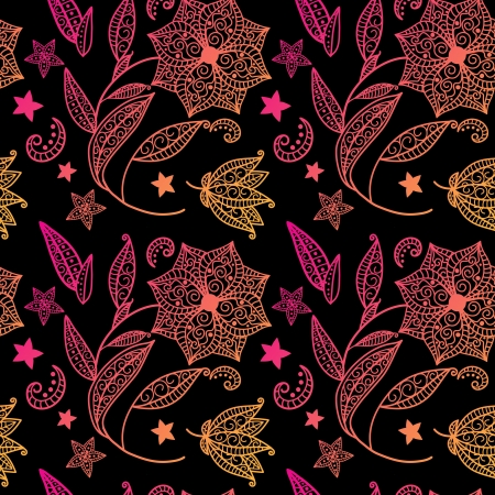Black floral background with indian ornamentのイラスト素材