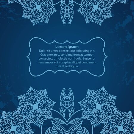 Blue hand-drawn square frame with flowersのイラスト素材