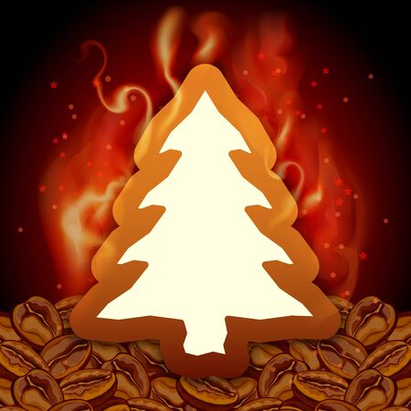 Red Christmas tree card  with coffee のイラスト素材