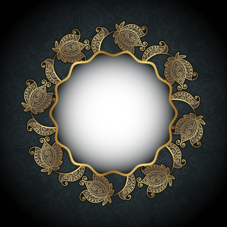 Vintage circle background with golden flowersのイラスト素材