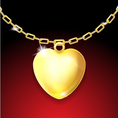 Golden necklace with glossy heartのイラスト素材