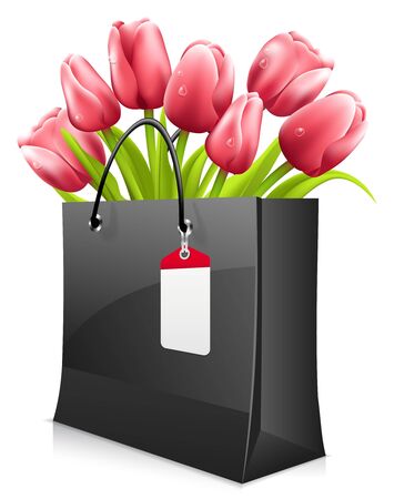 Tulips in shopping bag isolated on whiteのイラスト素材