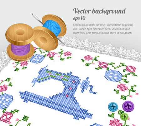 Retro sewing machine / cross stitchのイラスト素材