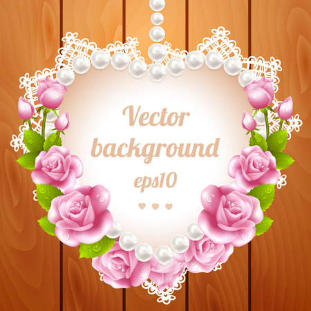 pink rose and pearls frameのイラスト素材
