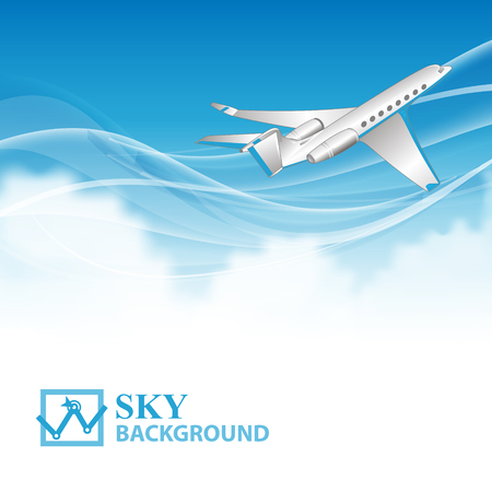 Travel background with airplane and white cloudsのイラスト素材