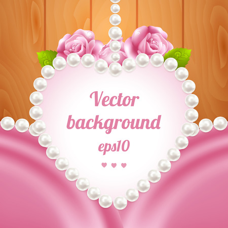 pink rose and pearls frameのイラスト素材