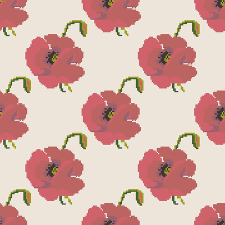 Springtime red poppy flower seamless pattern backgroundのイラスト素材