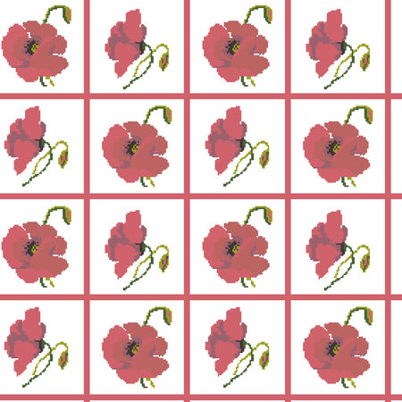 Springtime red poppy flower seamless pattern backgroundのイラスト素材