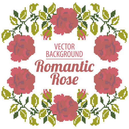 frame of roses, embroider, red circle rosesのイラスト素材