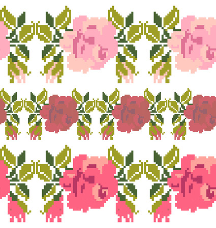 set of roses,lappet. Red and pin roses, seamlessのイラスト素材