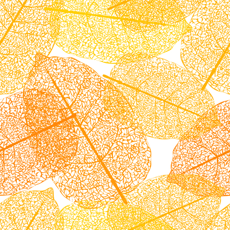 Leaf skeletons orange seamless vector background. Web patternのイラスト素材