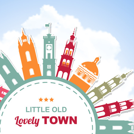 Paper banner with small townのイラスト素材