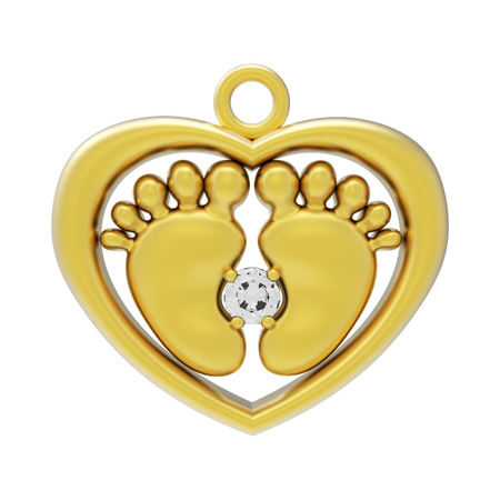 Baby Feet heart gold pendant with diamondの写真素材