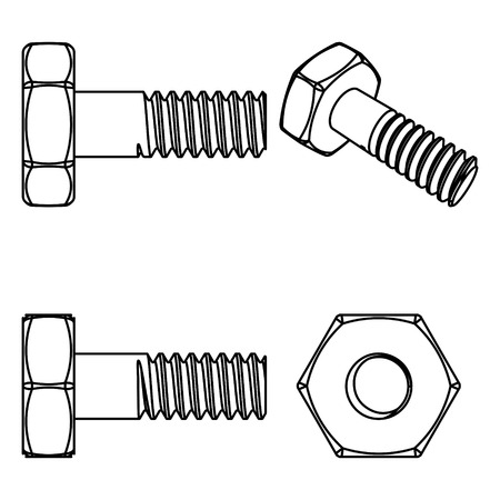 Stainless steel bolt and nut. Vector illustration. Different projectionsのイラスト素材