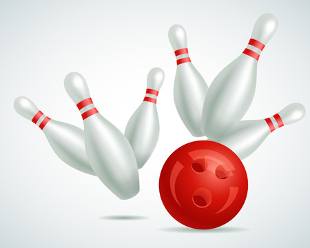 Bowling ball crashing into the pins. Vector illustrationの写真素材