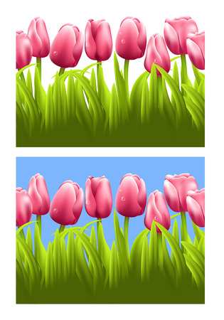 Horizontal seamless background with tulips.のイラスト素材