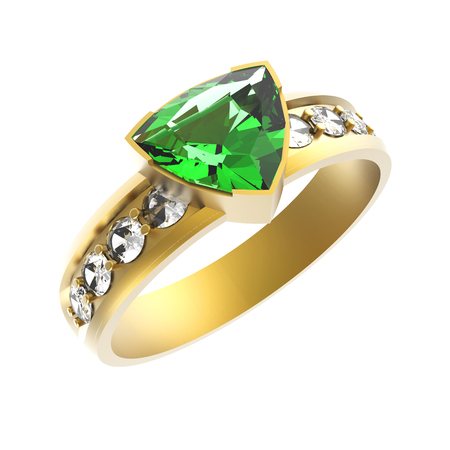 Emerald solitaire engagement ringの写真素材