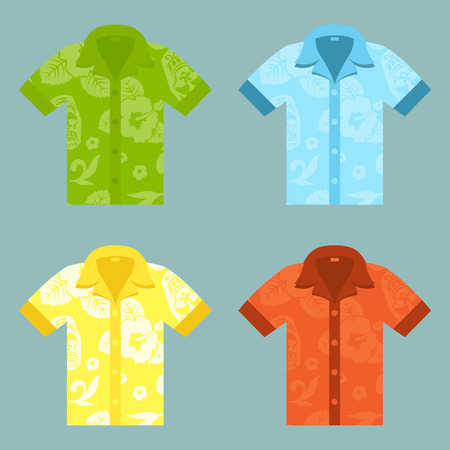 Flat icons of four Aloha Shirts.のイラスト素材