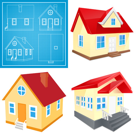 Small house with red roof illustrations setのイラスト素材