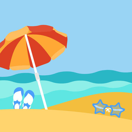 Seaside view on beautiful beach with parasolのイラスト素材