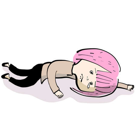 Pink bob hair woman who falls down and tearsのイラスト素材
