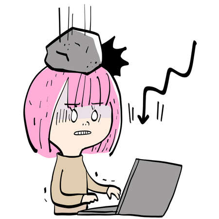 Pink mother woman shocked by pc work vector illustrationのイラスト素材
