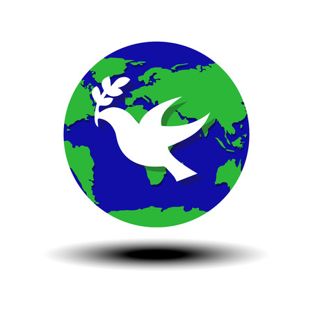 world peace symbol globe with white dove and olive Vector illustrationのイラスト素材