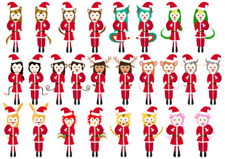 Set Animal Santa claus on white background. Vector illustrationのイラスト素材