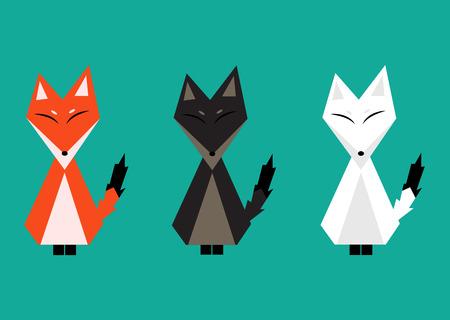 Red Fox, Arctic Fox, Brown Fox. Full Body Vector Illustrationのイラスト素材