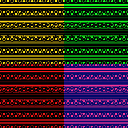 Triangle Aztec Neon Background Set Vector Illustrationのイラスト素材