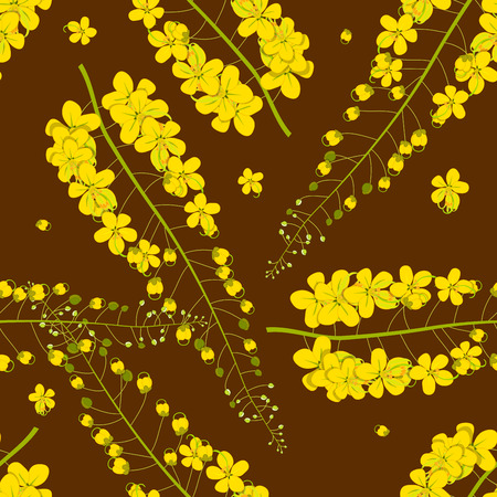Cassia Fistula - Golden Shower Flower on Brown Background. Vector Illustrationのイラスト素材